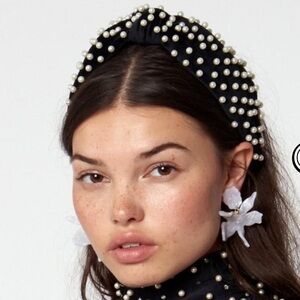 Lele Sadoughi Jet Pearl Woven Knotted Headband